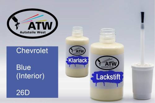 Chevrolet, Blue (Interior), 26D: 20ml Lackstift + 20ml Klarlack - Set, von ATW Autoteile West.